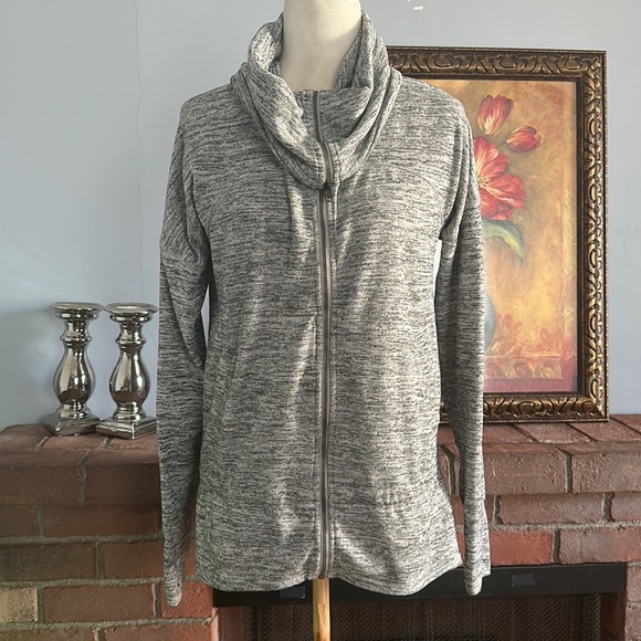 Athleta Sweaters - Athleta Kickback Full Zip Cowl Neck Heathered Gray Sweater Size S